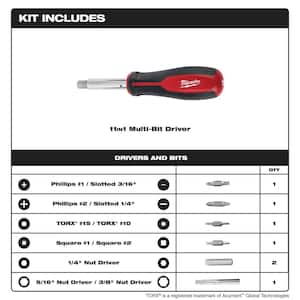 11-in-1 Multi-Tip Screwdriver with Compact Folding Knife