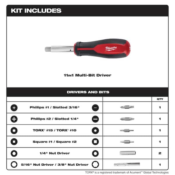 11-in-1 Multi-Tip Combination Screwdriver with Compact Folding Knife