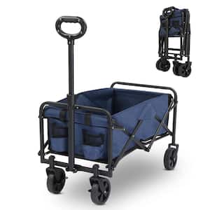 Metal 4-Wheeled Outdoor Garden Cart Collapsible Folding Wagon in Blue