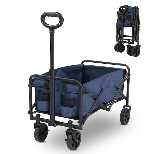 Metal 4-Wheeled Outdoor Garden Cart Collapsible Folding Wagon in Blue