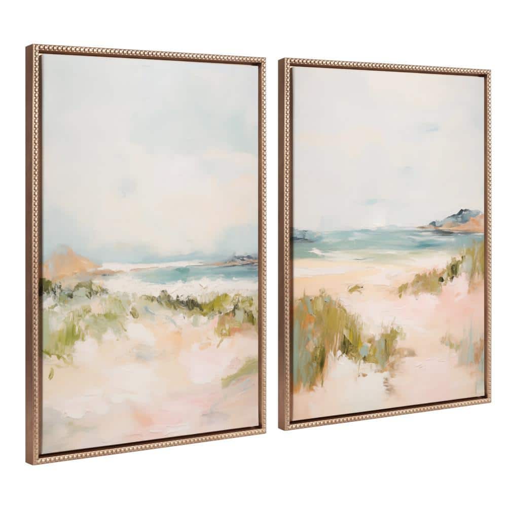 Tranquil Landscape Abstract Canvas Wall Art Set with Gold Beaded Frame