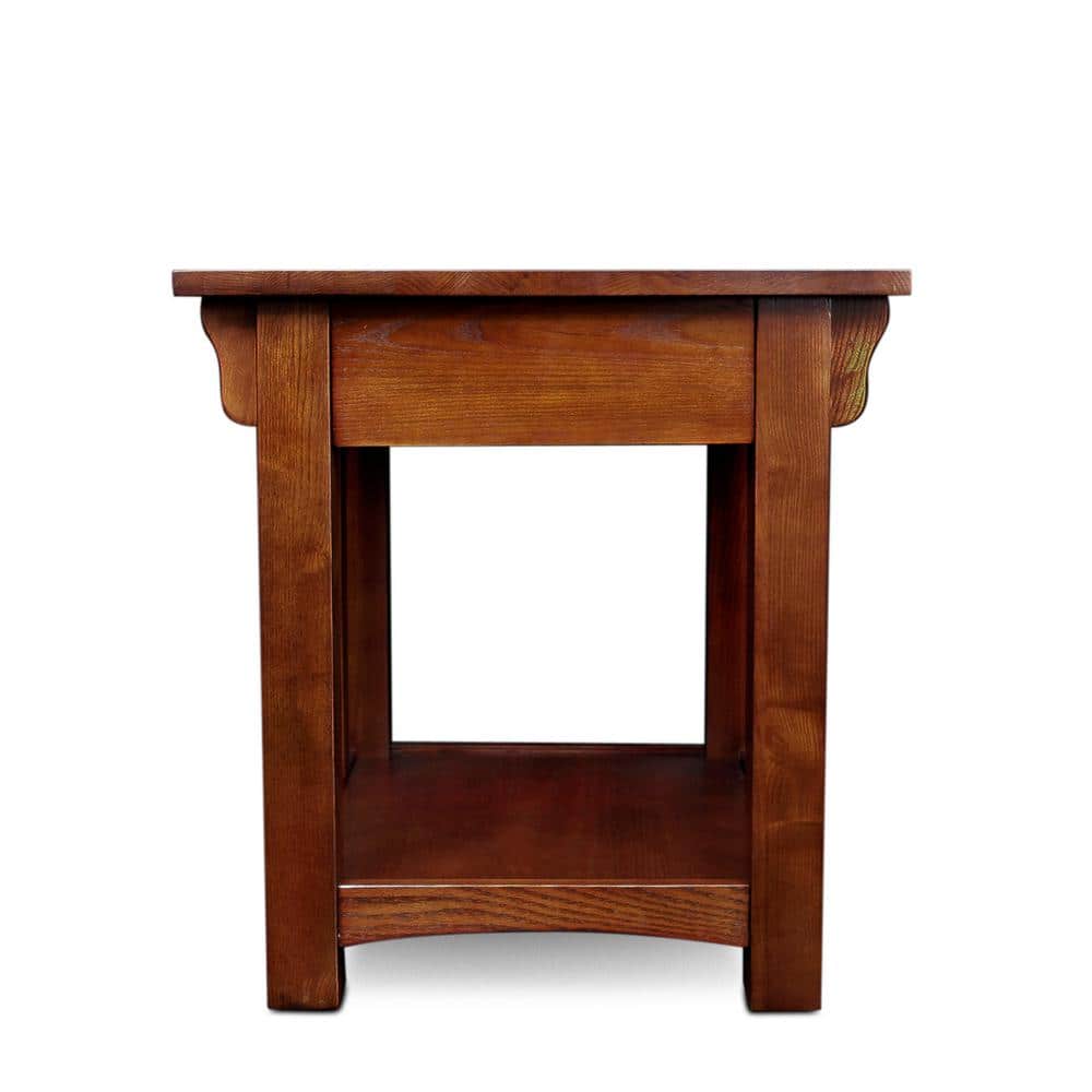 Medium Oak Mission Style End Table with Drawer and Shelf