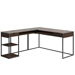 International Lux 65.984 in. L-Shaped Umber Wood Computer Desk with Metal Frame