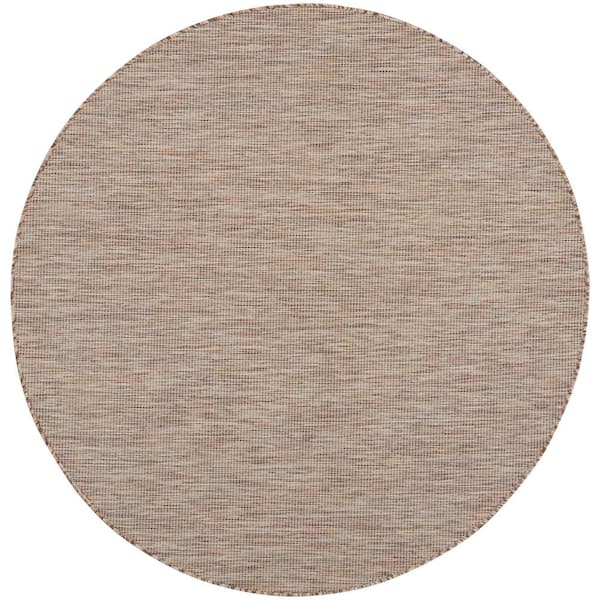 Positano Beige 6 ft. x 6 ft. Round Solid Modern Indoor/Outdoor Patio Area Rug