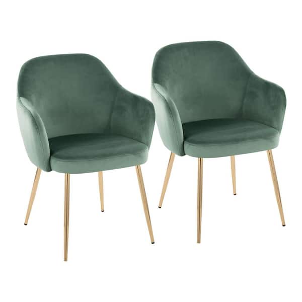 Lumisource Buena Gold Metal and Green Velvet Dining Chair with Tapered Metal Legs (Set of 2)