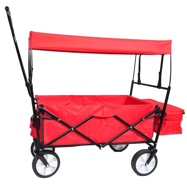3.6 cu. ft. Metal Garden Cart, Shopping Folding Wagon, Red