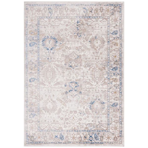 Prestige 4 ft. x 6 ft. Beige/Blue Ornate Abstract Distressed Area Rug