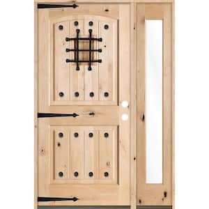 44 in. x 80 in. Mediterranean Unfinished Knotty Alder Arch Left-Hand Right Full Sidelite Clear Glass Prehung Front Door