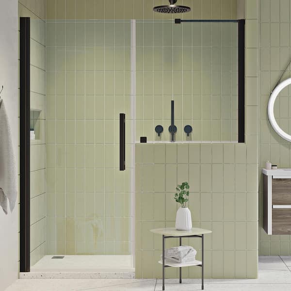 OVE Decors Pasadena 57-7/16 in. W x 72 in. H Pivot Frameless Shower Door in Oil Rubbed Bronze with Buttress Panel