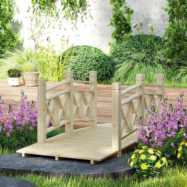 Outsunny 5 ft. Wooden Garden Bridge with Safety Rails, Backyard