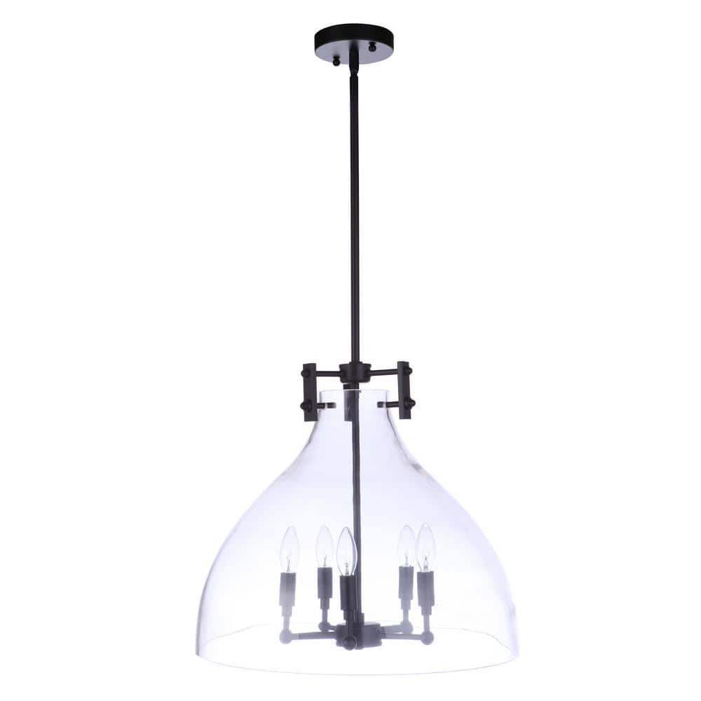 Transitional Chardonnay 5-Light Flat Black Cone Pendant with Clear Glass