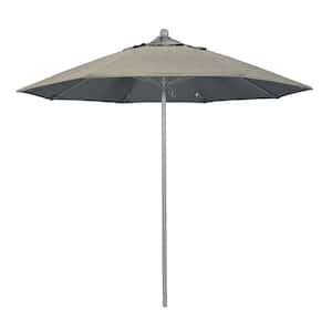 9 ft. Gray Woodgrain Aluminum Commercial Market Patio Umbrella Fiberglass Ribs and Push Lift in Spectrum Dove Sunbrella