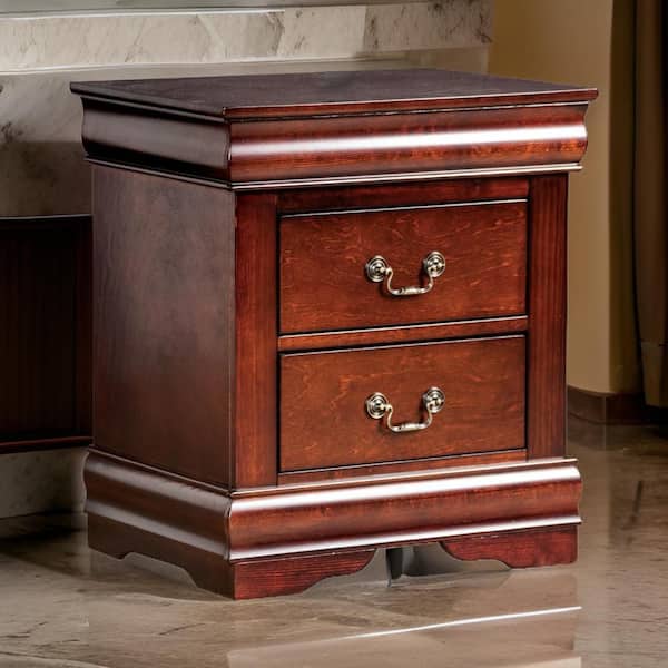 Benjara Ryla Cherry Brown and Bronze 2 Drawer 15.5 in. W Nightstand