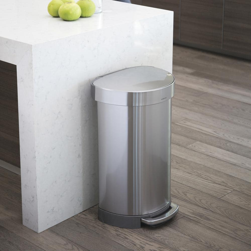 Brushed Stainless Steel Semi-Round Pedal Trash Can with Silent Close Lid