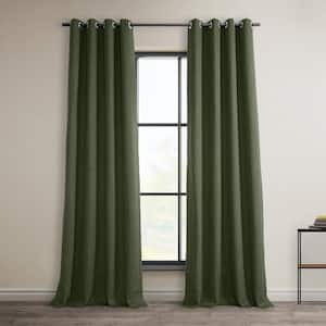 Tuscany Green Faux Linen Grommet Room Darkening Curtain - 50 in. W x 84 in. L (1 Panel)