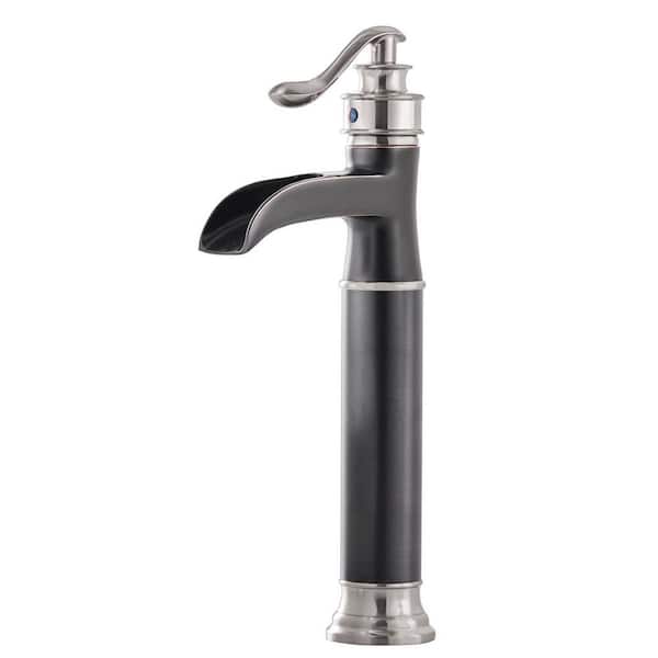 FORCLOVER Single Handle Waterfall Bathroom Vessel Sink Faucet with Pop-up Drain Assembly in Oil Rubbed Bronze and Nickel