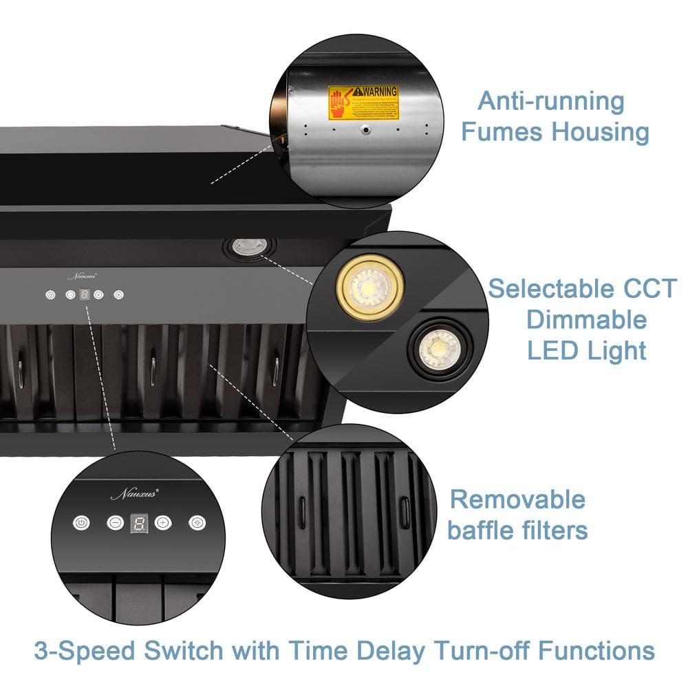 36-Inch Matte Black Stainless Steel Under Cabinet Range Hood