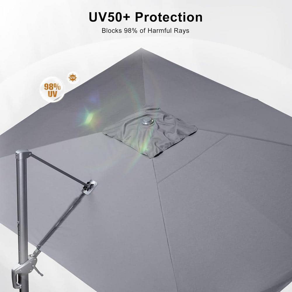Dark Gray Aluminum Cantilever Patio Umbrella with Crank Lift System