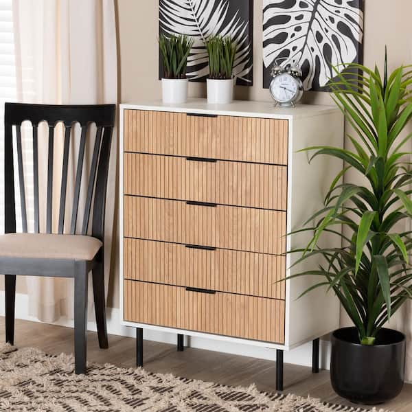 Baxton Studio Karima White and Natural Brown Storage Cabinet