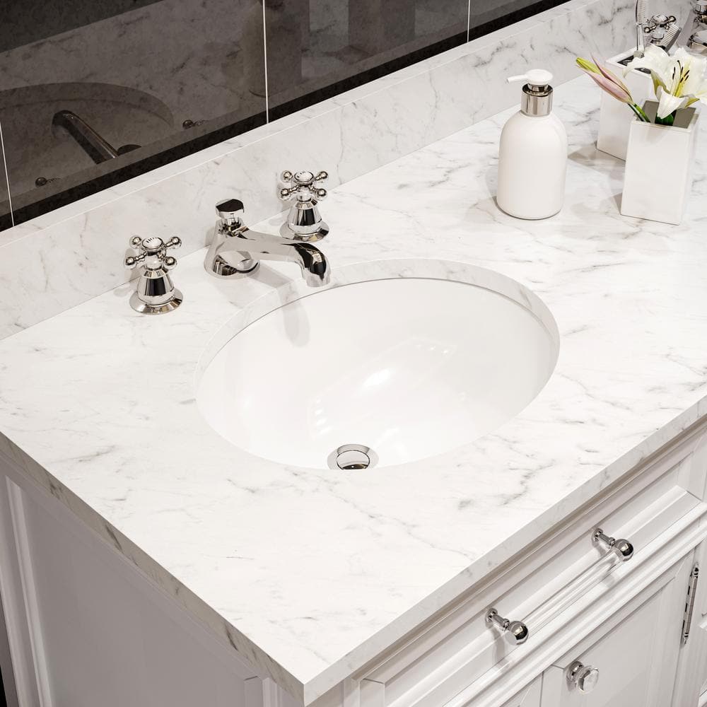 Pure White Double Sink Freestanding Bathroom Vanity with Marble Top