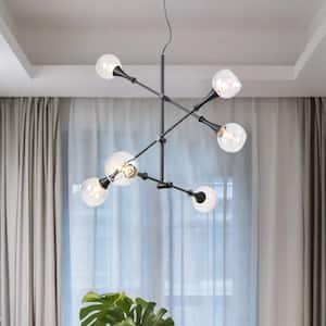 Augusta 6-Light Black Branch Geometric Chandelier with Clear Glass Shades