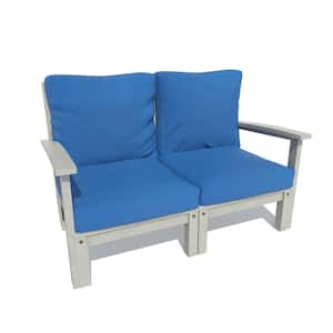 Bespoke 1-Piece Plastic Outdoor Deep Seating Loveseat with Cobalt Blue Cushions