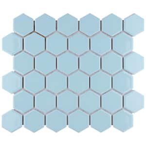 Hudson Due 2" Hex Cashmere Blue 10-7/8 in. x 12-5/8 in. Porcelain Mosaic Tile (9.7 sq. ft./Case)