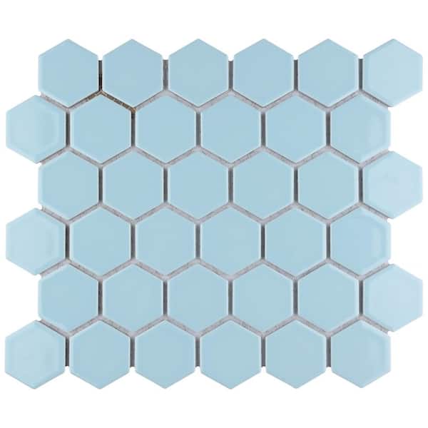 Merola Tile Hudson Due 2" Hex Cashmere Blue 10-7/8 in. x 12-5/8 in. Porcelain Mosaic Tile (9.7 sq. ft./Case)