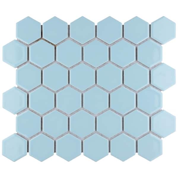 Merola Tile Hudson Due 2" Hex Cashmere Blue 6 in. x 6 in. Porcelain Mosaic Take Home Tile Sample