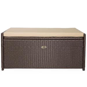 60 Gal. Wicker All-Weather Rattan Storage Deck Box with Cushion Seats