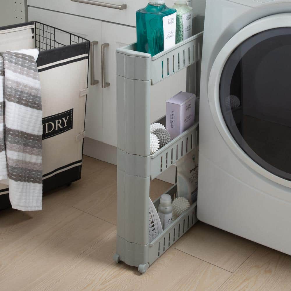 Gray Slim 3-Tier Rolling Plastic Storage Cart