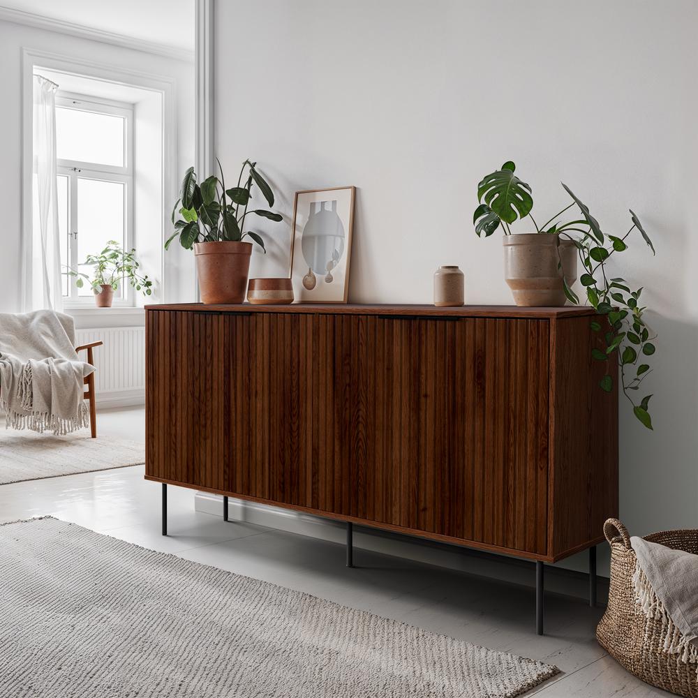 CorLiving Lysander Brown Wood 62 in Sideboard with Fluted Doors