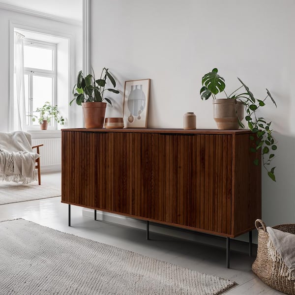 CorLiving Lysander Brown Wood 62 in Sideboard with Fluted Doors
