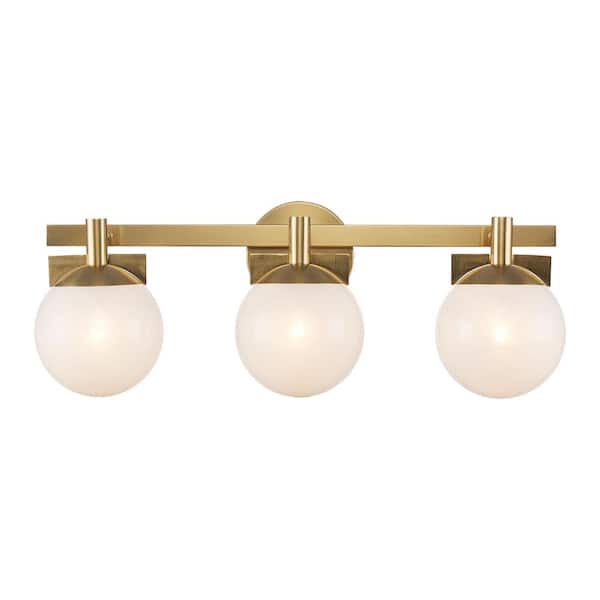 Brooklyn 24 in. 3-Light Gold Bathroom Vanity Light Fixture with White Swirl Glass Shades