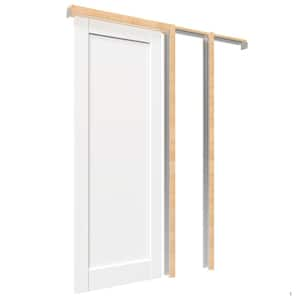 30 in. x 80 in. Panel MDF White Primed Wood, can be painted Pre-Finished Door Panel Pocket Door Frame with All Hardware