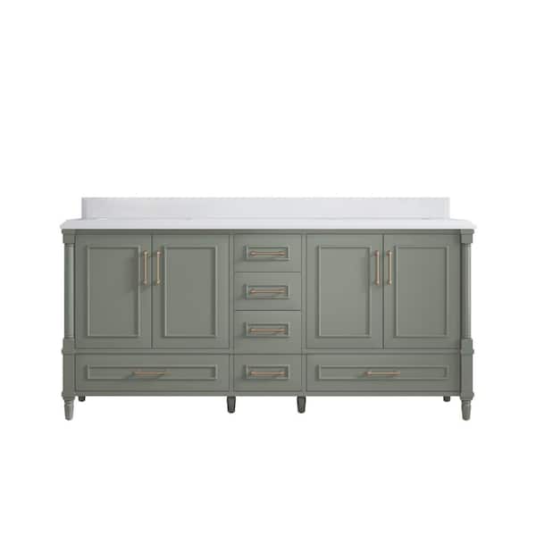 Willow Collections Hudson 72 in. W x 22 in. D x 36 in. H Double Sink Bath Vanity in Evergreen with 1.5 in. White Quartz Top