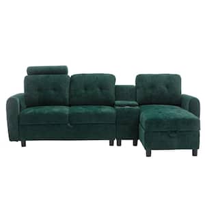 89 in. Square Arm 3-Piece Velvet L-Shaped Sectional Sofa in Emerald with Chaise