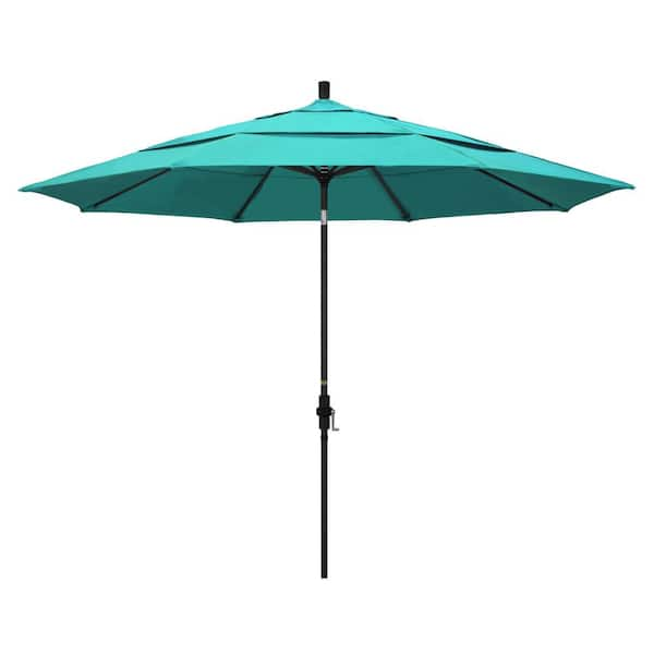 California Umbrella 11 ft. Stone Black Aluminum Market Crank Lift Patio ...