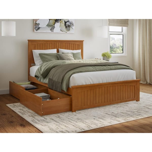 AFI Nantucket Light Toffee Natural Bronze Solid Wood Frame Queen Platform Bed with Matching Footboard and Storage Drawers
