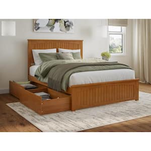 Nantucket Light Toffee Natural Bronze Solid Wood Frame Queen Platform Bed with Matching Footboard and Storage Drawers