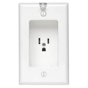 15 Amp Residential Grade 1-Gang Recessed Single Outlet with Clocked Hanger Hook, White