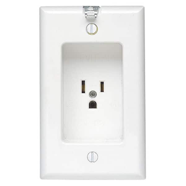 Leviton 15 Amp Residential Grade 1-Gang Recessed Single Outlet with Clocked Hanger Hook, White