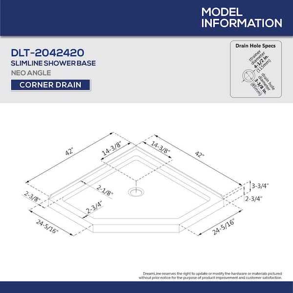 Slimline 42 in. x 42 in. Neo-Angle Shower Pan Base in Biscuit