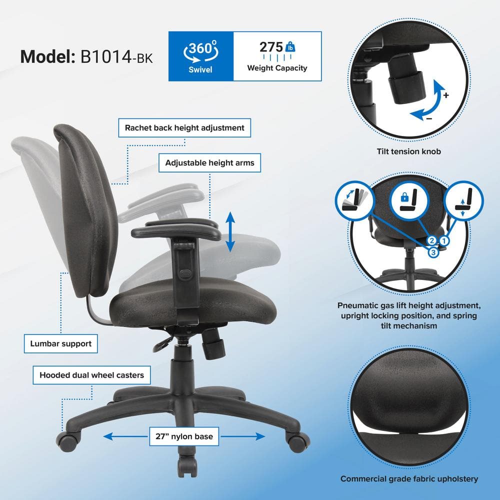 Black Ergonomic Fabric Task Chair with Adjustable Arms