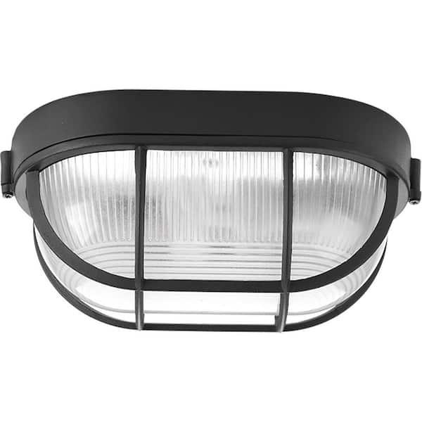 Progress Lighting Bulkheads Collection 1-Light Black Flush Mount with Etched Ribbed Glass Lens