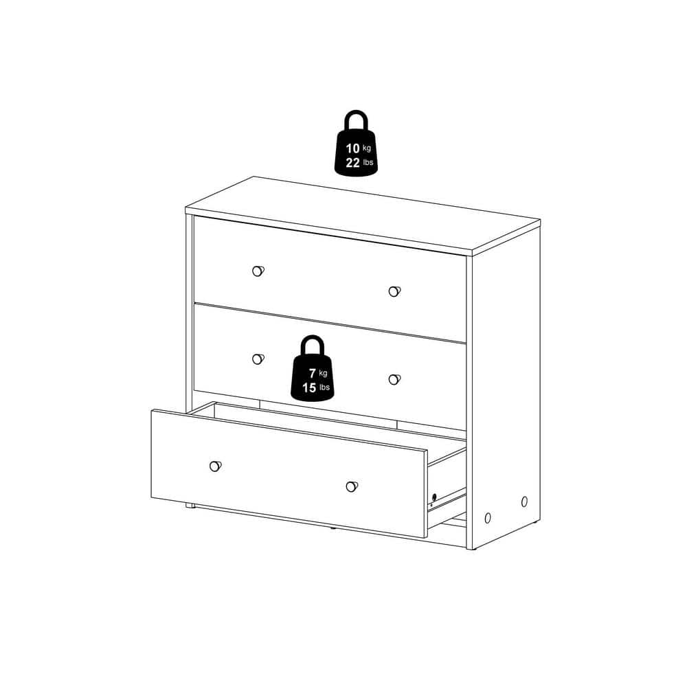 Sleek Portland Black Engineered Wood 3-Drawer Horizontal Dresser
