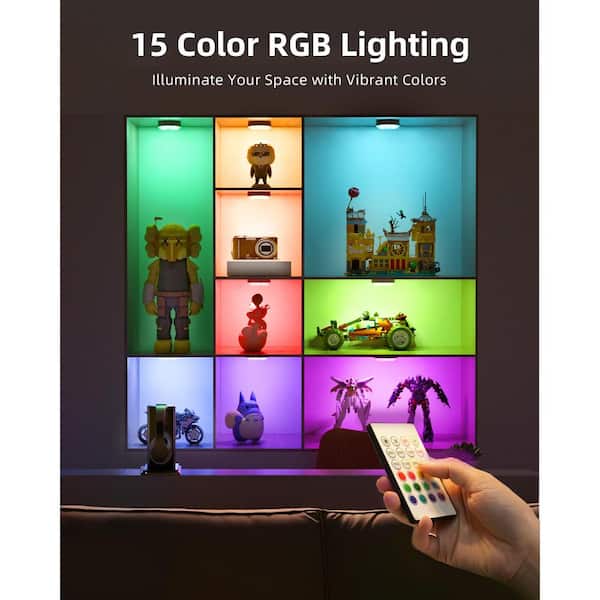 3.34 in. 3-Pack Battery Operated Wireless USB Charging Black Integrated LED Linkable Under Cabinet Light, Closet Light