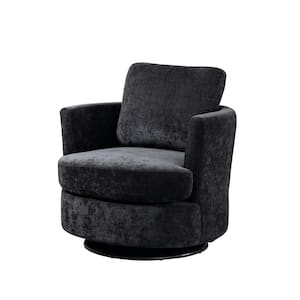 31.9 in. W Black Chenille Swivel Accent Barrel Chair Round Accent Sofa Chair with Pillow