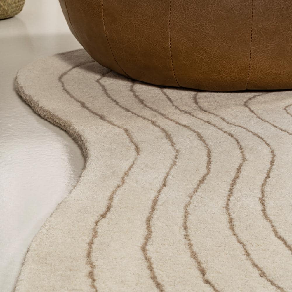 Ivory Beige Abstract Handwoven Wool 6' x 9' Area Rug