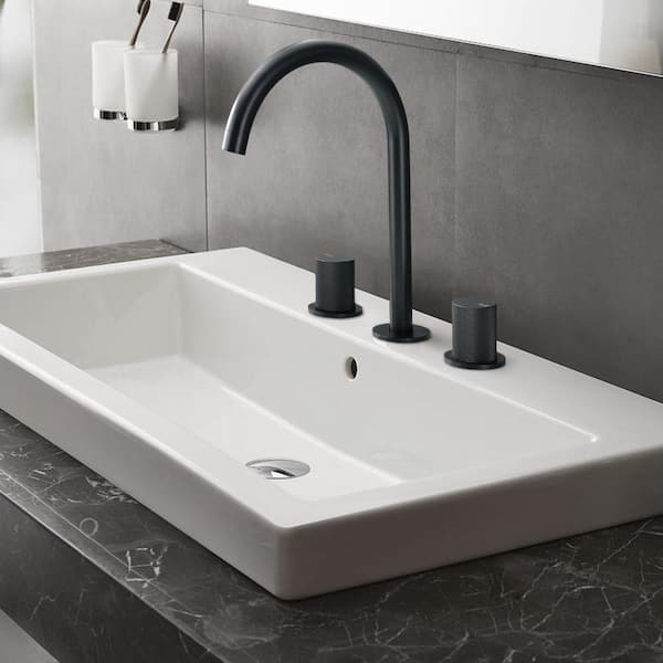 UPIKER Modern 8 in. Widespread Double Handle 360° Swivel Spout Bathroom Faucet with Drain Kit Included in Matte Black
